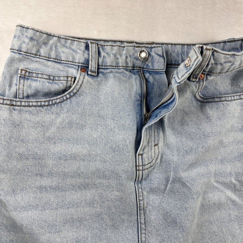 Mango MNG Womens Light Wash Denim Maxi Skirt S-Front Slit High Waist Jean Skirt - Picture 9 of 10